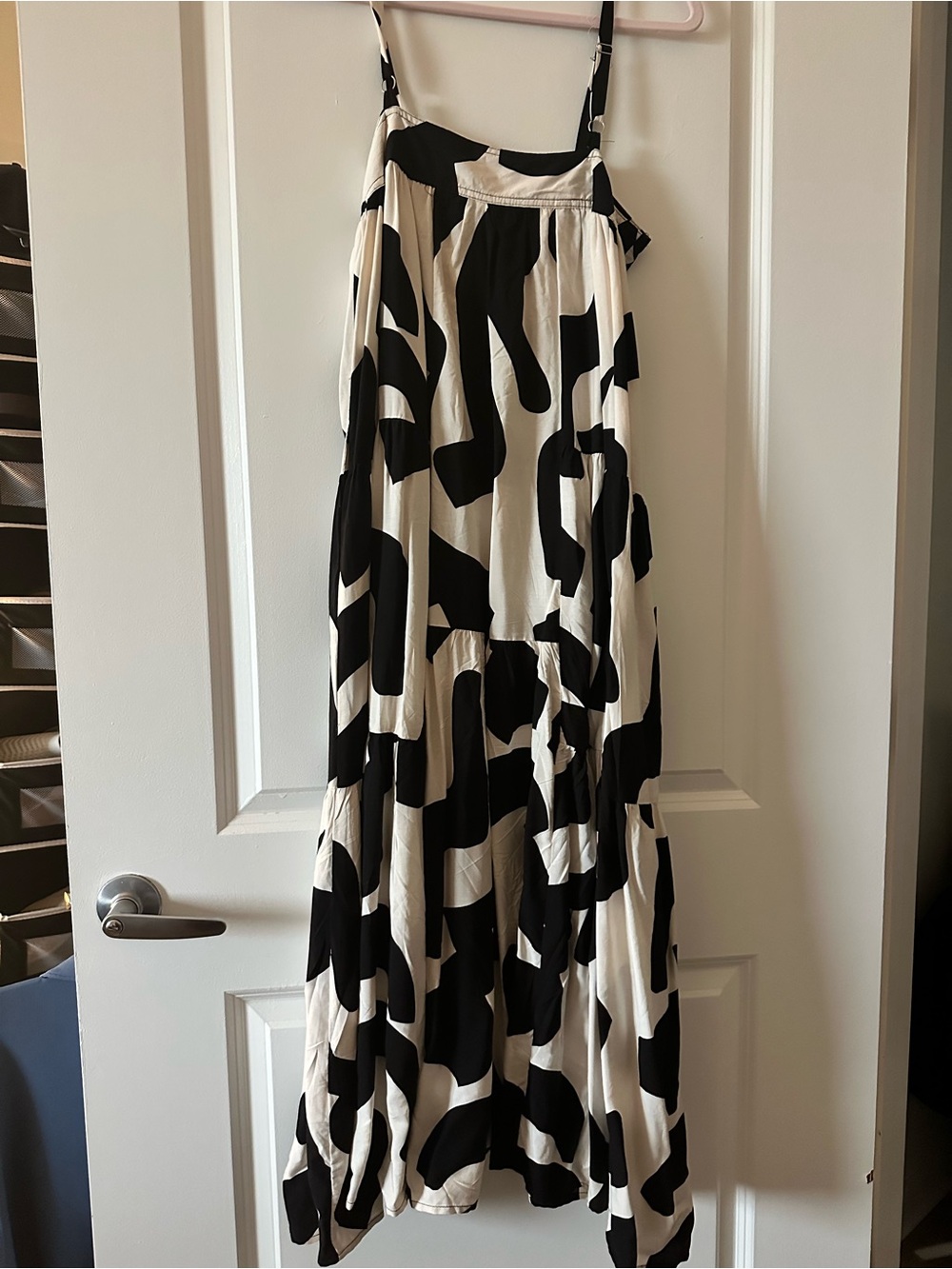 Black & White Abstract Print Maxi Dress with Adjustable Straps